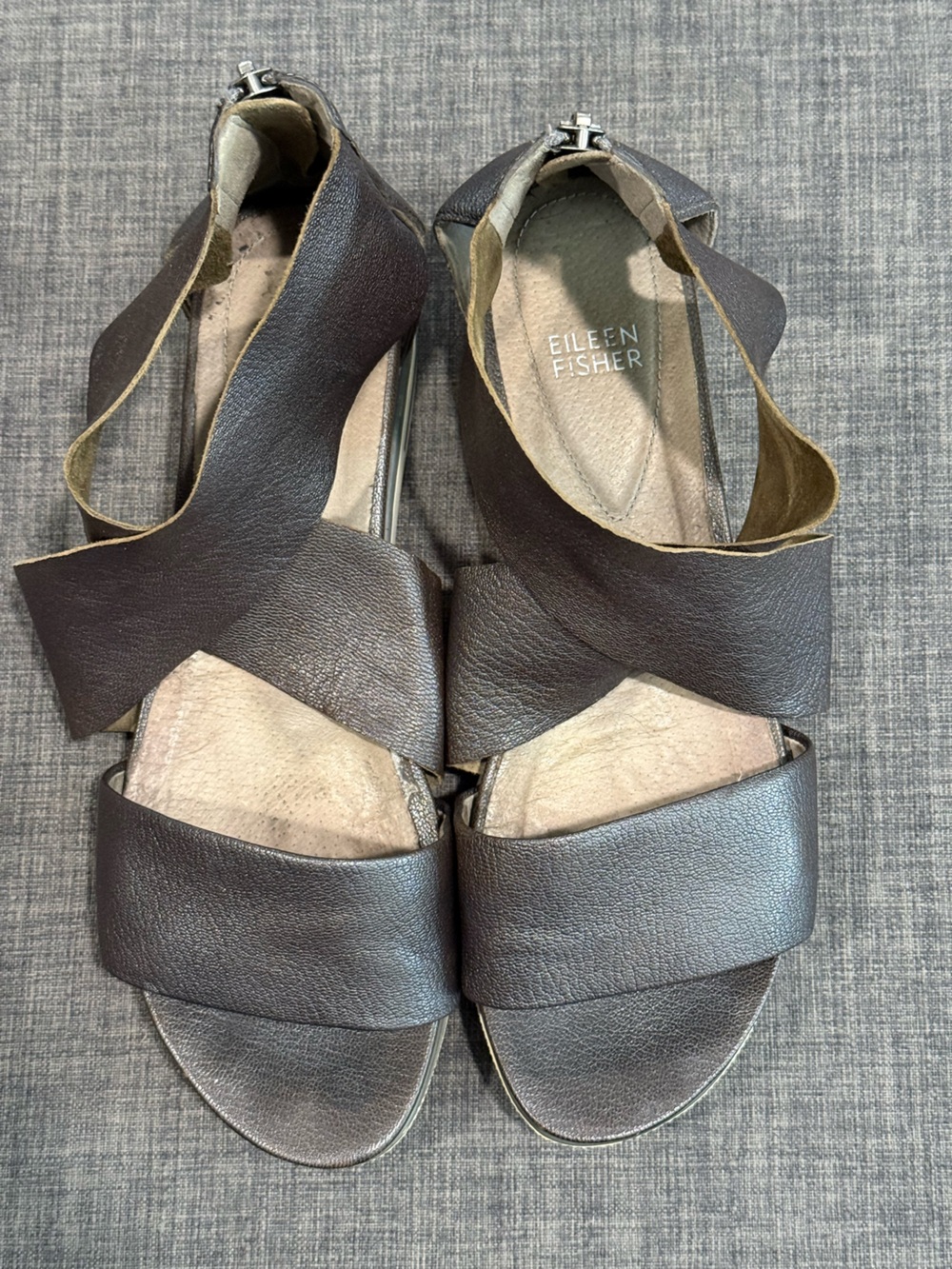 SALE! Eileen Fisher Pewter Sport Tumbled  Leather Crisscross Sandals